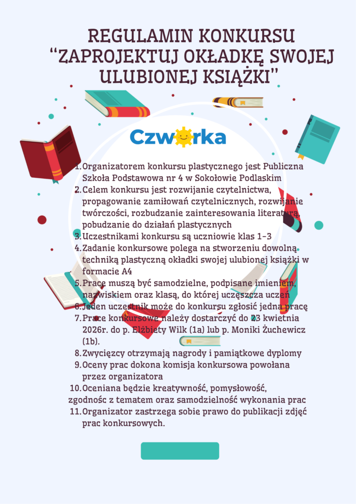 Regulamin konkursu dla uczniów klas 1-3 “Zaprojektuj okładkę swojej ulubionej książki”